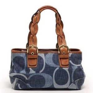 Authentic Coach Denim Canvas Signature C Braided Satchel - Stylish & Functional